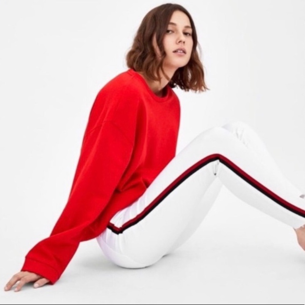 Zara High Waisted Denim With Side Stripe